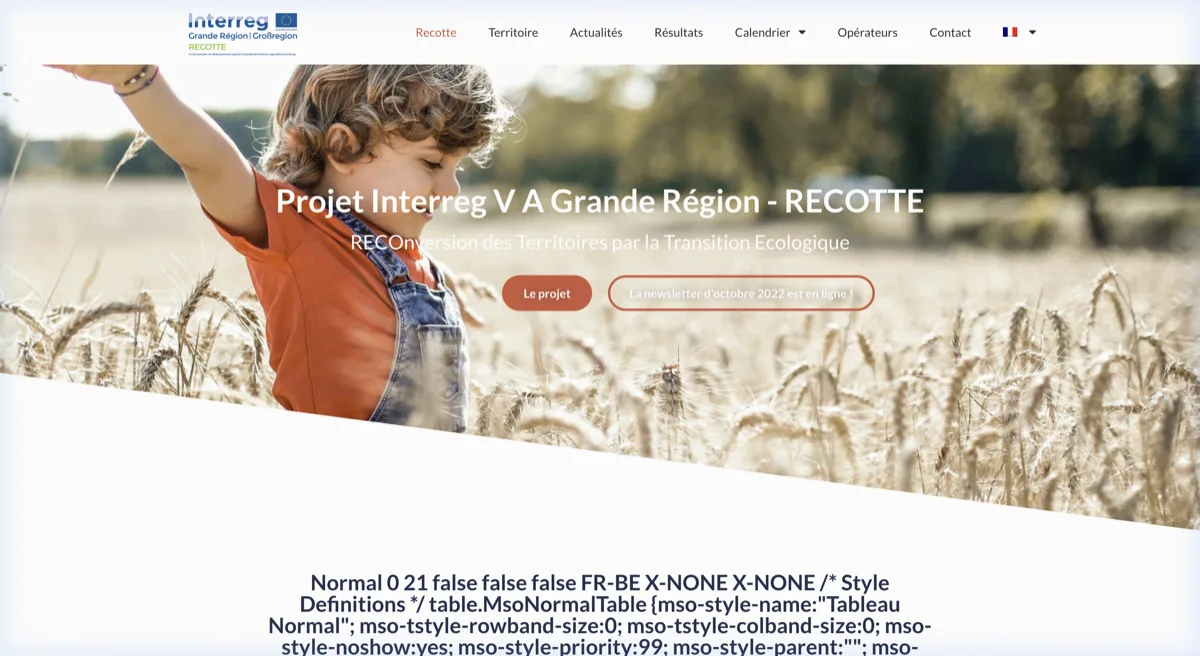 Site web RECOTTE — Projet européen Interreg