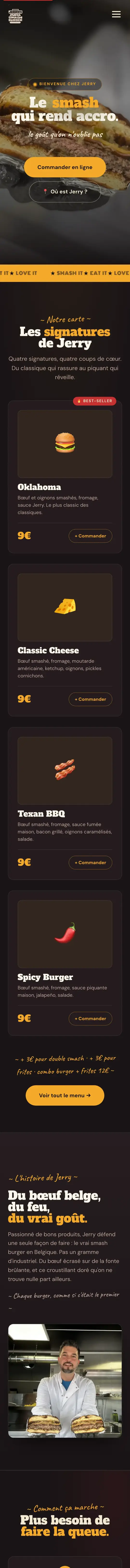 Le site Jerry's Smash Burger, réalisé par Matys, sur un téléphone